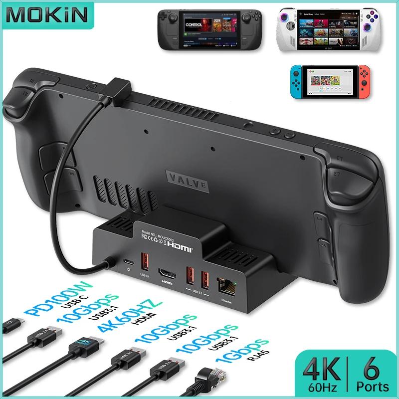 MOKiN 6-in-1 Steam Deck ŷ ̼ | USB HDMI ȮϿ   , 3 USB-A 3.0, RJ45, PD, ROG Ally 